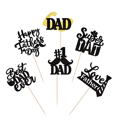 24 Stück Happy Father's Day Cupcake Topper Glitter Best Dad Ever Cupcake Picks Love Father #1 Dad Tie Moustache Hat Glaswerkzeug Kuchendekorationen für Happy Father's day Thema Men Birthday Party Supplies Schwarz von YCTHUNFISH