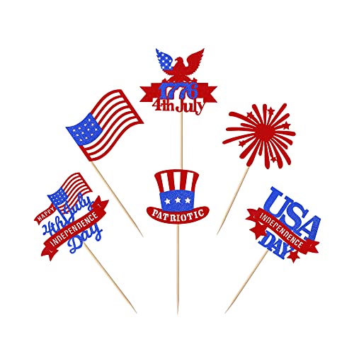 24 Stück Happy Independence Day Cupcake Topper Happy 4th of Juli Cupcake Picks National Flag Patriotische Cupcake Dekorationen Star American Independence Day Thema Party Kuchen Dekorationen Supplies von YCTHUNFISH