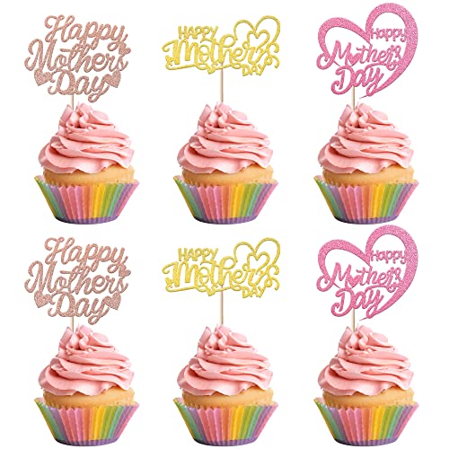 24 Stück Happy Mother's Day Cupcake-Topper Glitzer Herz Love You Mom Cupcake Picks Nummer 1 Mom Cupcake Dekorationen für Muttertag Party Best Mom Kuchen Dekorationen bunt von YCTHUNFISH