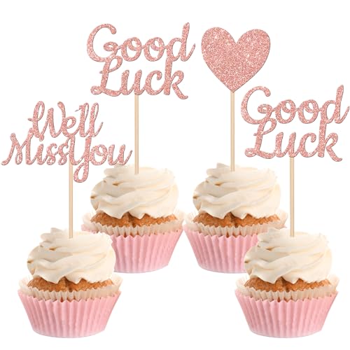 24 Stück We Will Miss You Cupcake Topper Glitter Red Love Heart Good Luck Cupcake Picks Farewell Retirement Thema Going Away Party Kuchen Dekorationen Supplies Rose Gold von YCTHUNFISH