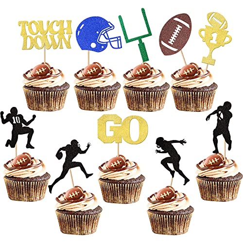 30 Stück American Football Cupcake Topper Fußball Touchdown Cupcake Picks Fußball Spieler Cupcake Dekorationen für Super Rugby Sport Thema Herren Jungen Geburtstag Party Supplies von YCTHUNFISH