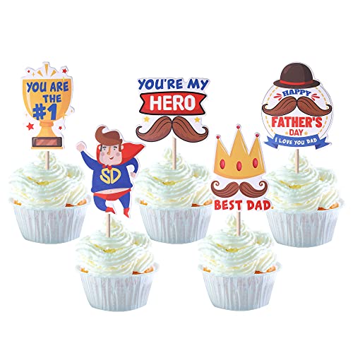 30 Stück Happy Father's Day Cupcake Topper Best Dad Ever Cupcake Picks Dad You Are My Held Happy Fathers Day Kuchendekorationen für Happy Father's Day Party Kuchen Dekorationen Zubehör von YCTHUNFISH