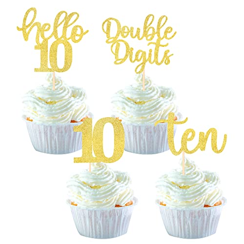 Cupcake-Topper zum 10. Geburtstag, goldfarben, glitzernd, 10 x 10 x 10 x 10 x 10 x 10 x 10 x 10 x 10 x 10 x 10 cm von YCTHUNFISH