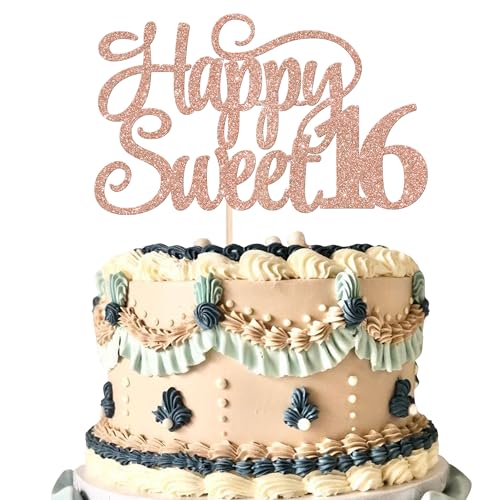 Tortenaufsatz "Happy Sweet 40.6 cm, glitzernd, 16 Cheers to 16 Years Old Birthday Cake Pick for 16th Birthday Anniversary Party Cake Decorations Supplies Rosegold von YCTHUNFISH