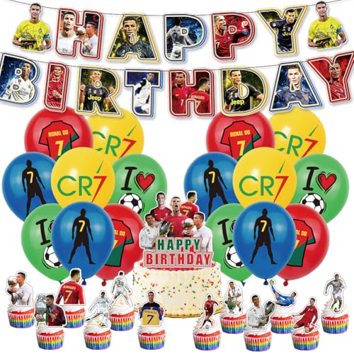 YCVBCY Fußball Luftballon 7 Geburtstag Deko Grün 7 Geburtstag Football Kindergeburtstag Party mit Happy Birthday Banner und Tortendeko Fussball Partydeko -42 PCS von YCVBCY