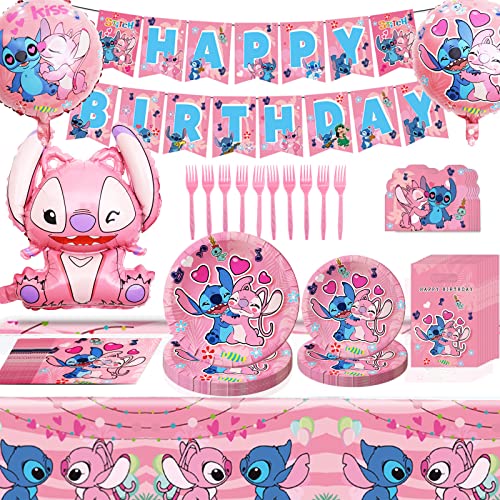 75 Stück Geburtstag Deko, Kinder Geburtstagdeko,Mädche Birthday Decorations,Party Supplies SetmitTeller,Banner,Servietten,Luftballons,Cake Topper,Einladungskarte,Folienballon von YCWSSB