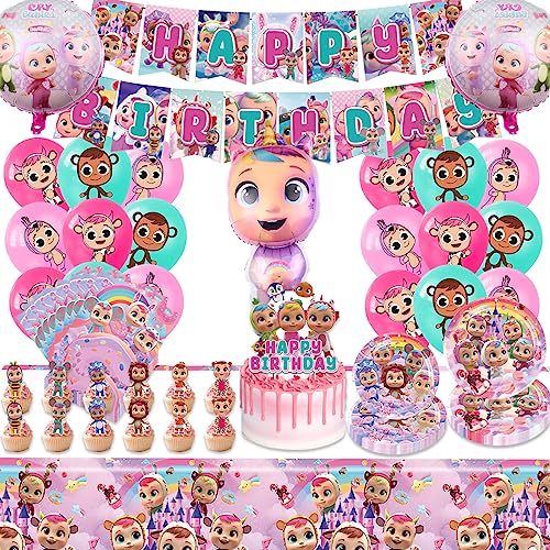 76 Stück Geburtstag Deko, Kinder Geburtstagdeko,Jungen Mädchen Birthday Decorations,Party Supplies Set mit Teller,Banner,Servietten,Luftballons,Cake Topper,Folienballons von YCWSSB