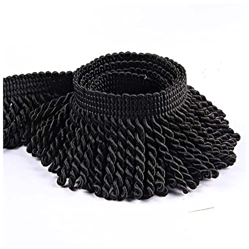 YCXMBH Spitzenband 5m / Lots 6cm Breite geflochtene Quastenvorhangspitzenbesatz DIY. Dekoratives Sofa-Kissenband-Zubehör Fransen-Geflecht Twisted-Reihen Spitzenband Weiß(Black,5m) von YCXMBH