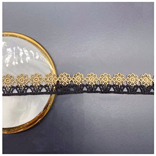 YCXMBH Spitzenband 5yds 1,9 cm breite goldene Blume schwarz, weiße randgewebe DIY Hochzeit Gold Faden Stickerei Spitze zubehör Kleid, BH, Spitzenband Weiß(Black,10) von YCXMBH