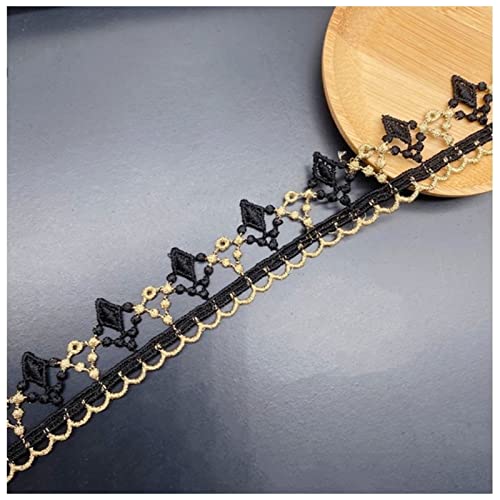 YCXMBH Spitzenband 5yds 2,5 cm breite goldene wellenförmige Rand schwarz, weiße Blume Stoff DIY Hochzeit Gold Faden Stickerei Spitze zubehör Kleid, BH, Spitzenband Weiß(Black,10) von YCXMBH