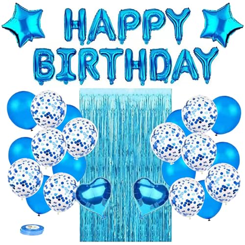 Geburtstag Party Dekoration, Happy Birthday Banner, Rose Gold Fransen Vorhang, Tischdecke, Herz Stern Konfetti Luftballons für Geburtstagsfeier Style-4 von YCYUYK