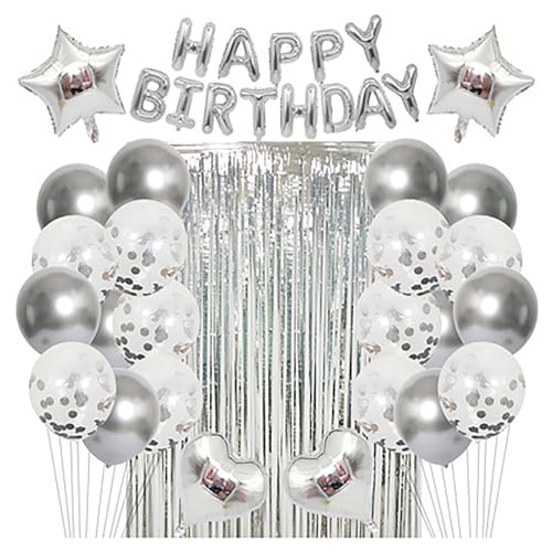 Geburtstag Party Dekoration, Happy Birthday Banner, Rose Gold Fransen Vorhang, Tischdecke, Herz Stern Konfetti Luftballons für Geburtstagsfeier Style-6 von YCYUYK