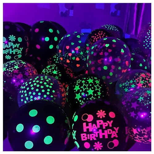 Neon-Luftballons, UV-Neon-Partyzubehör, Happy Birthday, leuchtet im Dunkeln, Neon-Party-Latex-Luftballons, fluoreszierende Ballons für Neon-Partys, 100 Stück, Farbe: 12 von YCYUYK