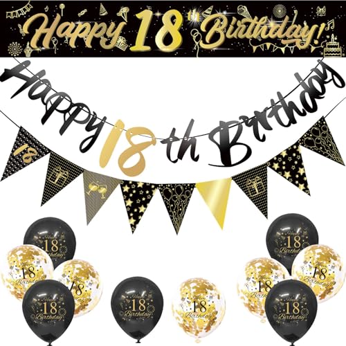 Schwarz und Gold Geburtstagsdekorationen, Happy Birthday Dekorationen mit Luftballons Bogen Kit, Banner Fransenvorhänge, Erwachsene Bday Party Supplies 18 von YCYUYK
