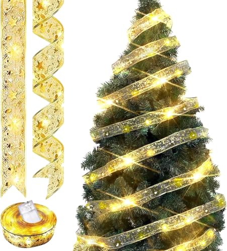 Weihnachtsbaum dekoband 5cm x 10m Goldenes Band Weihnachtsbaum Band Weihnachtsband Spitzenband Dekor Glänzendes Band Für Weihnachten Garten Urlaub Party Weihnachtsbaum von YCZCHE14