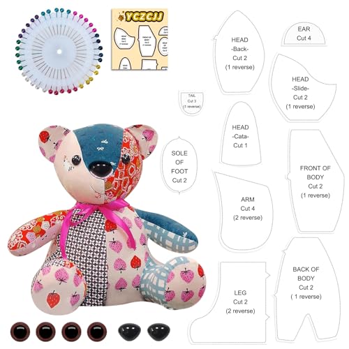 Memory Bear Schnittmuster-Vorlagen-Lineal-Set mit Bedienungsanleitung (evtl. nicht in deutscher Sprache), Memory Bear Muster-Vorlagen zum Nähen, 38,1 cm von YCZCJJ