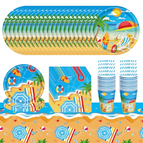 YCZLGEZ Pool Party Geschirr,101 Stück Schwimmbad Party Partygeschirr Set Sommer Strand Tischdekorationen Supplies Sommerparty Geschirr Servietten Pappteller Pappbecher Hawaii Dekor Für 20 Gäste von YCZLGEZ