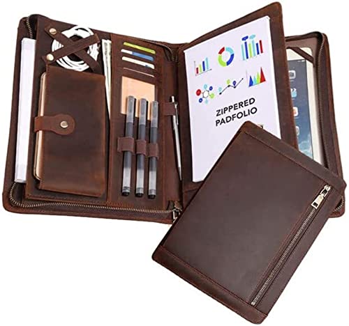 Konferenzmappe aus Leder mit Reißverschluss, Handgefertigter A4-Business-Organizer aus Vintage-Rindsleder mit Reißverschluss, A4-Dokumentenmappe, for 9,7-Zoll-Notebook-Organizer von YDHSIKK