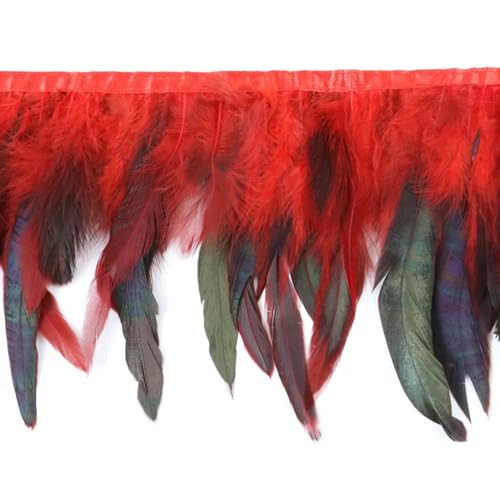 Mütze dekorieren. 1M Natürliche Hahn Huhn Fasan Feder Borte Hochzeit Dekor Karneval Nähen Kleidung Gefärbt Hahn Feder Fransen Handwerk 15-20CM(Red) von YDHSIKK