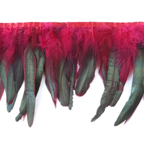 Mütze dekorieren. 1M Natürliche Hahn Huhn Fasan Feder Borte Hochzeit Dekor Karneval Nähen Kleidung Gefärbt Hahn Feder Fransen Handwerk 15-20CM(Wine Red) von YDHSIKK