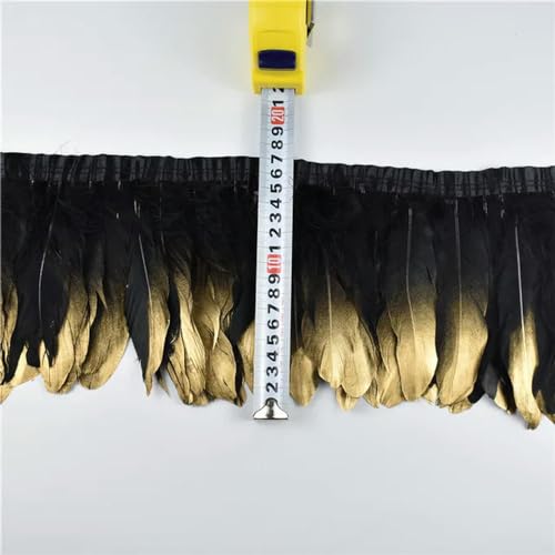 Mütze dekorieren. 2 Yards/Lot Gold getauchte schwarze Gänsefedern Borten Federbesatz Fransen 6–8 Zoll 15–20 cm Karnevalskleidung, natürliche Federn for Basteln(Black Gold) von YDHSIKK