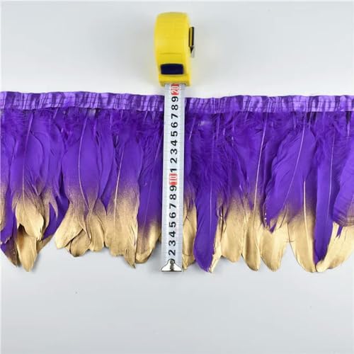 Mütze dekorieren. 2 Yards/Lot Gold getauchte schwarze Gänsefedern Borten Federbesatz Fransen 6–8 Zoll 15–20 cm Karnevalskleidung, natürliche Federn for Basteln(Purple Gold) von YDHSIKK