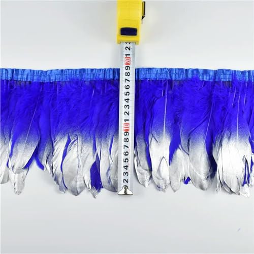 Mütze dekorieren. 2 Yards/Lot Gold getauchte schwarze Gänsefedern Borten Federbesatz Fransen 6–8 Zoll 15–20 cm Karnevalskleidung, natürliche Federn for Basteln(Royal Blue Silver) von YDHSIKK