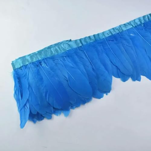 Mütze dekorieren. 2 Yards bunter Gänsefederbesatz mit Fransen, weiße Gänsefedern auf Band, Dekor for Kleidung, DIY, Nähen, Garnituren, Handarbeiten(Lake Blue) von YDHSIKK