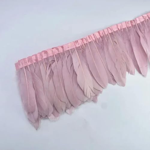 Mütze dekorieren. 2 Yards bunter Gänsefederbesatz mit Fransen, weiße Gänsefedern auf Band, Dekor for Kleidung, DIY, Nähen, Garnituren, Handarbeiten(Leather Pink) von YDHSIKK