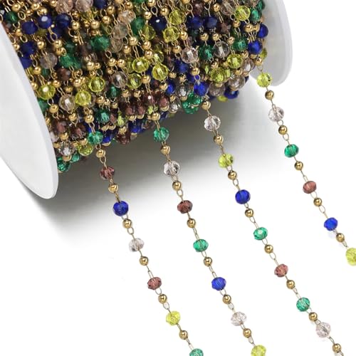 YDHSIKK DIY Bunte Kette ，Bunte Kettengliedrollen， 1 Meter Kristallsteine ​​Edelstahlkette Perlenkette Perlen for Schmuckherstellung DIY Armband Halskette Zubehör(10) von YDHSIKK