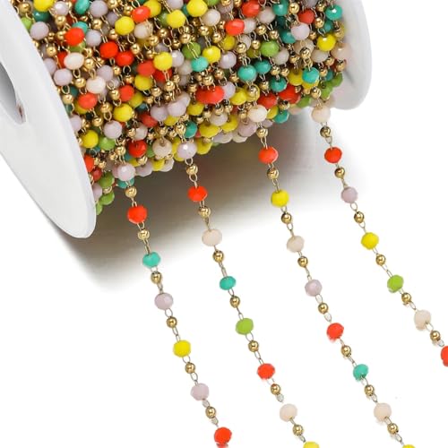 YDHSIKK DIY Bunte Kette ，Bunte Kettengliedrollen， 1 Meter Kristallsteine ​​Edelstahlkette Perlenkette Perlen for Schmuckherstellung DIY Armband Halskette Zubehör(4) von YDHSIKK