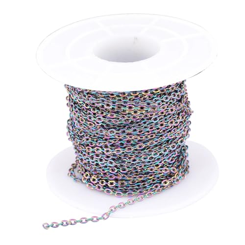 YDHSIKK DIY Bunte Kette ，Bunte Kettengliedrollen， 10 Meter/Rolle Edelstahl Regenbogenfarbe 2x2,5mm Gliederkette for Schmuckherstellung Zubehör DIY Anhänger Halskette Zubehör von YDHSIKK