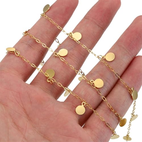 YDHSIKK DIY Bunte Kette ，Bunte Kettengliedrollen， 2 Meter/1 Meter Edelstahl baumeln Charm-Ketten Stern runde Anhänger Kette for DIY Armbänder Halskette Schmuckherstellung(1,1Meter) von YDHSIKK