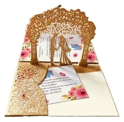 YDHSIKK Hochzeitseinladungskarten, Blumige Einladungen， 2 Stück 3D-Popup-Karte, dreifach gefaltet, for Braut und Bräutigam, Gruß-Einladungskarten(Rose Gold) von YDHSIKK