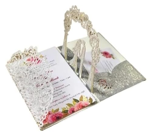 YDHSIKK Hochzeitseinladungskarten, Blumige Einladungen， 2 Stück 3D-Popup-Karte, dreifach gefaltet, for Braut und Bräutigam, Gruß-Einladungskarten(Silver) von YDHSIKK