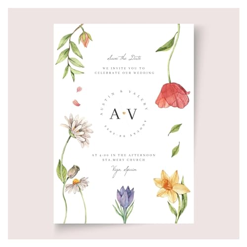 YDHSIKK Hochzeitseinladungskarten, Blumige Einladungen， 20/100 Stück, individuelle Fotoblumen, Save The Date-DIY(Style 2,100pcs 5x7inch) von YDHSIKK