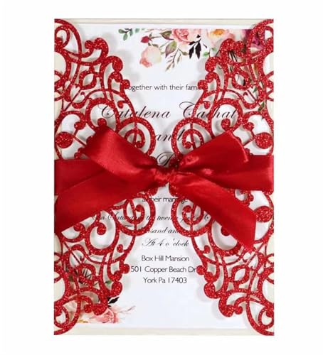 YDHSIKK Hochzeitseinladungskarten, Blumige Einladungen， 25/50/100 Stück, Verlobung, Hochzeit, Party, Dekoration DIY(Rot,100pcs) von YDHSIKK