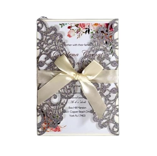 YDHSIKK Hochzeitseinladungskarten, Blumige Einladungen， 25/50/100 Stück, Verlobung, Hochzeit, Party, Dekoration DIY(Silver Charcoal,100pcs) von YDHSIKK