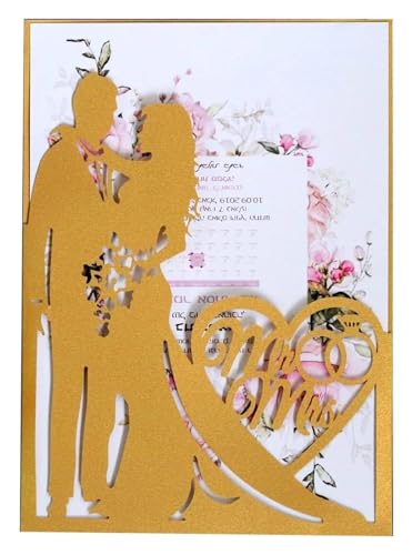 YDHSIKK Hochzeitseinladungskarten, Blumige Einladungen， Karte Valentinstag Zarte Einladungen Romantische Hochzeitsfeier Einladungskarte for Hochzeit, Verlobung, Jubiläum 18 Stück(Gold) von YDHSIKK