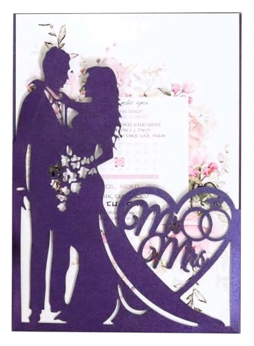 YDHSIKK Hochzeitseinladungskarten, Blumige Einladungen， Karte Valentinstag Zarte Einladungen Romantische Hochzeitsfeier Einladungskarte for Hochzeit, Verlobung, Jubiläum 18 Stück(Purple) von YDHSIKK