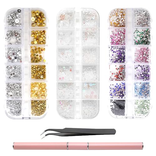 YDHfdc 4800 Stück Strasssteine Nägel Nail Art Strasssteine Viele Größen Nägel Strasssteine Set mit Pinzette und Strass Picking Tool Stift für Nagelkunst, Bekleidung, DIY Basteln von YDHfdc