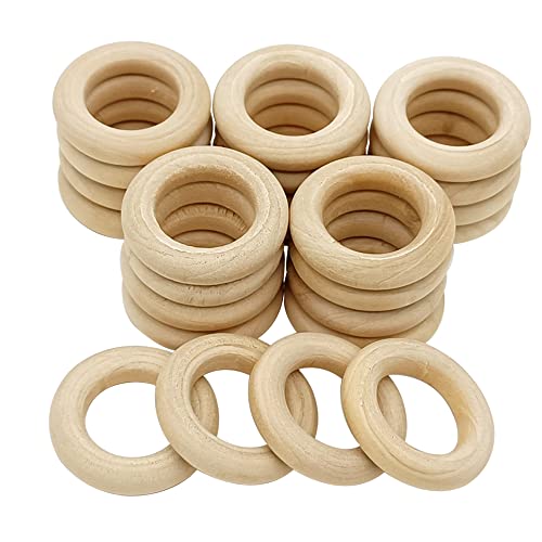 YDHfdc Holz Ringe Natur 24 Stück Natürliche Holzringe Zum Basteln Holzringe Anhänger Anschlüsse für Handwerk, Makramee, DIY, Heimdekoration, Schmuckherstellung - 30mm von YDHfdc