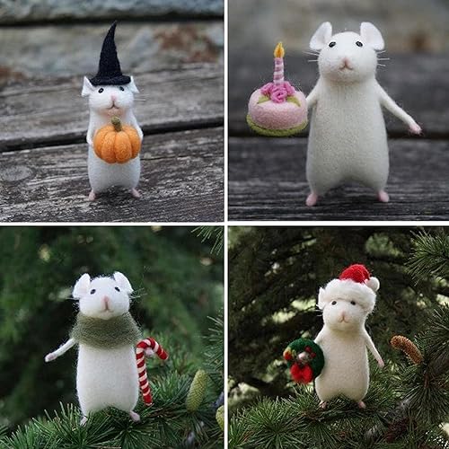 YDIHDFSJF Halloween-Maus mit Kürbis, 2024 niedliche handgemachte Wollfilz-Weihnachtsmaus-Ornamente, Nadelfilz-Kürbis-Tierdekor, Set mit 4 festlichen Heimdekorationsgeschenken von YDIHDFSJF