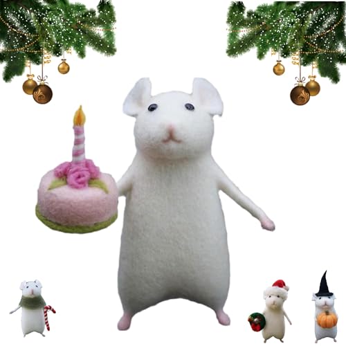 YDIHDFSJF Halloween-Maus mit Kürbis, 2024 niedliche handgemachte Wollfilz-Weihnachtsmaus-Ornamente, Nadelfilz-Kürbis-Tierdekor, Set mit 4 festlichen Heimdekorationsgeschenken von YDIHDFSJF