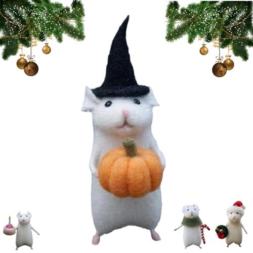 YDIHDFSJF Halloween-Maus mit Kürbis, 2024 niedliche handgemachte Wollfilz-Weihnachtsmaus-Ornamente, Nadelfilz-Kürbis-Tierdekor, Set mit 4 festlichen Heimdekorationsgeschenken von YDIHDFSJF