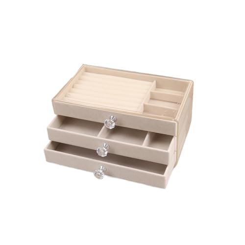 YDYAENIO Schmuck Organizer Dreischichtige transparente Schublade for Ohrringe, Ohrringe, Armbänder, Schmuck, Aufbewahrungsbox for Ohrringe, Ringe, Schmuck, Schmuckschatulle(Beige) von YDYAENIO