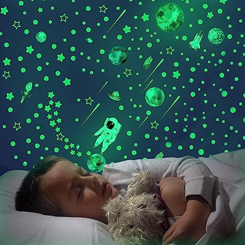 Leuchtsticker Wandtattoo 849 Stück Leuchtsterne Selbstklebend Wandsticker Leuchtende Aufkleber Mond und Sterne Fluoreszierend Wandaufkleber für Kinderzimmer, Schlafzimmer und Wohnzimmer von YDYSAA