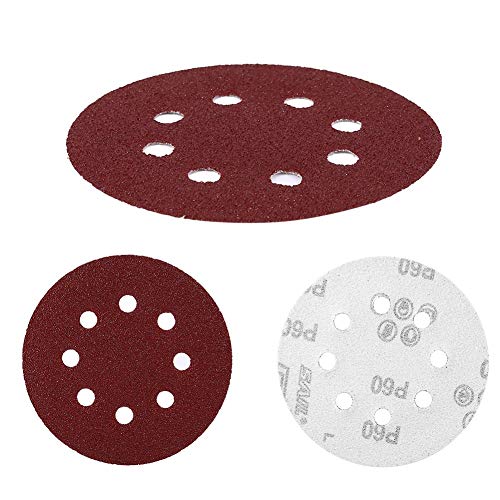 10 Stück 125 Mm 8-Loch-Rundschleifscheiben Schleifscheiben Hakenschlaufenscheiben Pads Schleifpapier für Holz und Metall 60#-1000# Körnung Schleifpapiere (60#) von YDuupxe