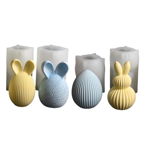 Silikonform Gießform Ostern Blume Eier Kerzenformen Seifenform Silikon, Gießen Silikonform Hase für Osterdeko(4 Stück, F) von YEAHLEE