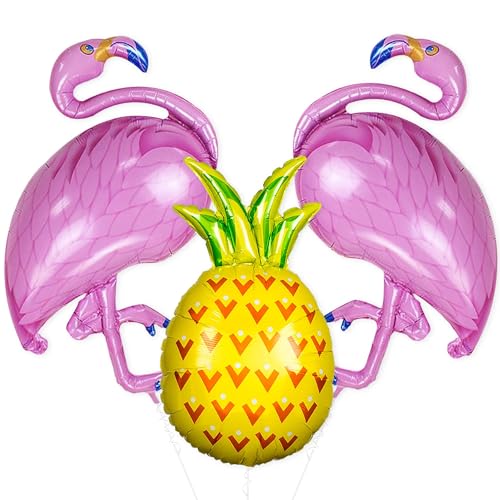 Hawaii Flamingo Luftballons, 3 PCS Flamingo Balloons with Pineapple Balloons, Hawaii Tropical Party Ballons, Sommerparty Helium Ballon, Hawaii Ananas Ballons, für Geburtstag Pool Strandparty (A) von YEAMLTE
